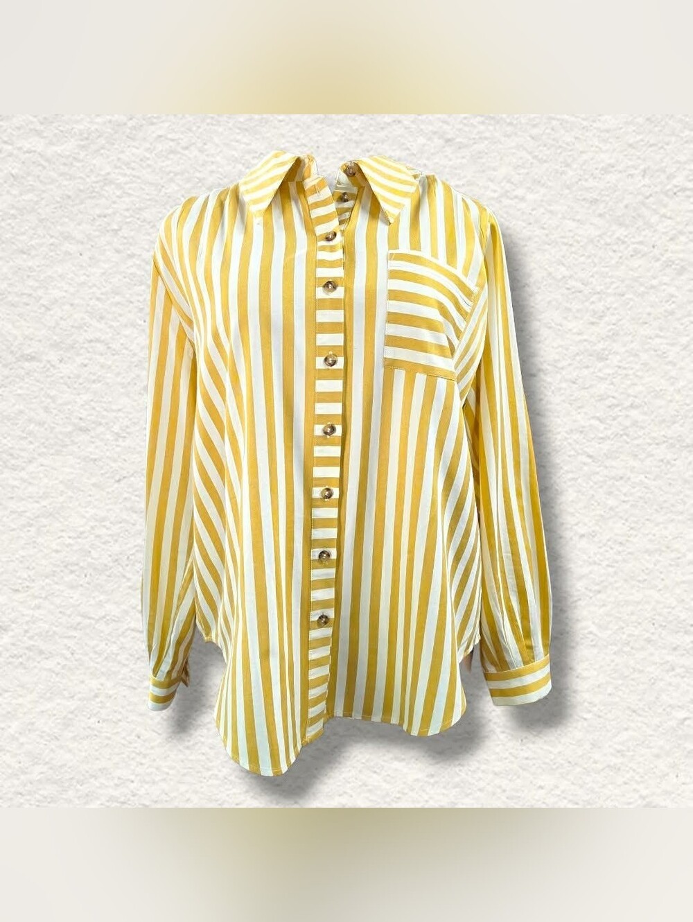 HUNTER BELL Yellow & White Vertical Stripe Button-Down Blouse